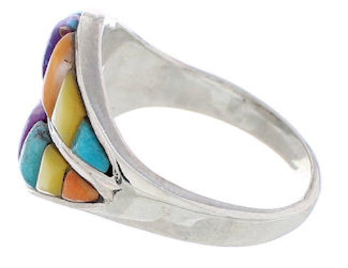 Sterling Silver Multicolor Inlay Southwest Ring Size 8-1/2 UX36019